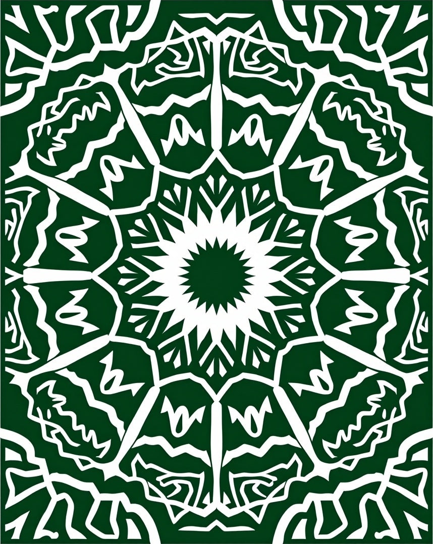 Abstract Dark Green Mandala Pattern Rug