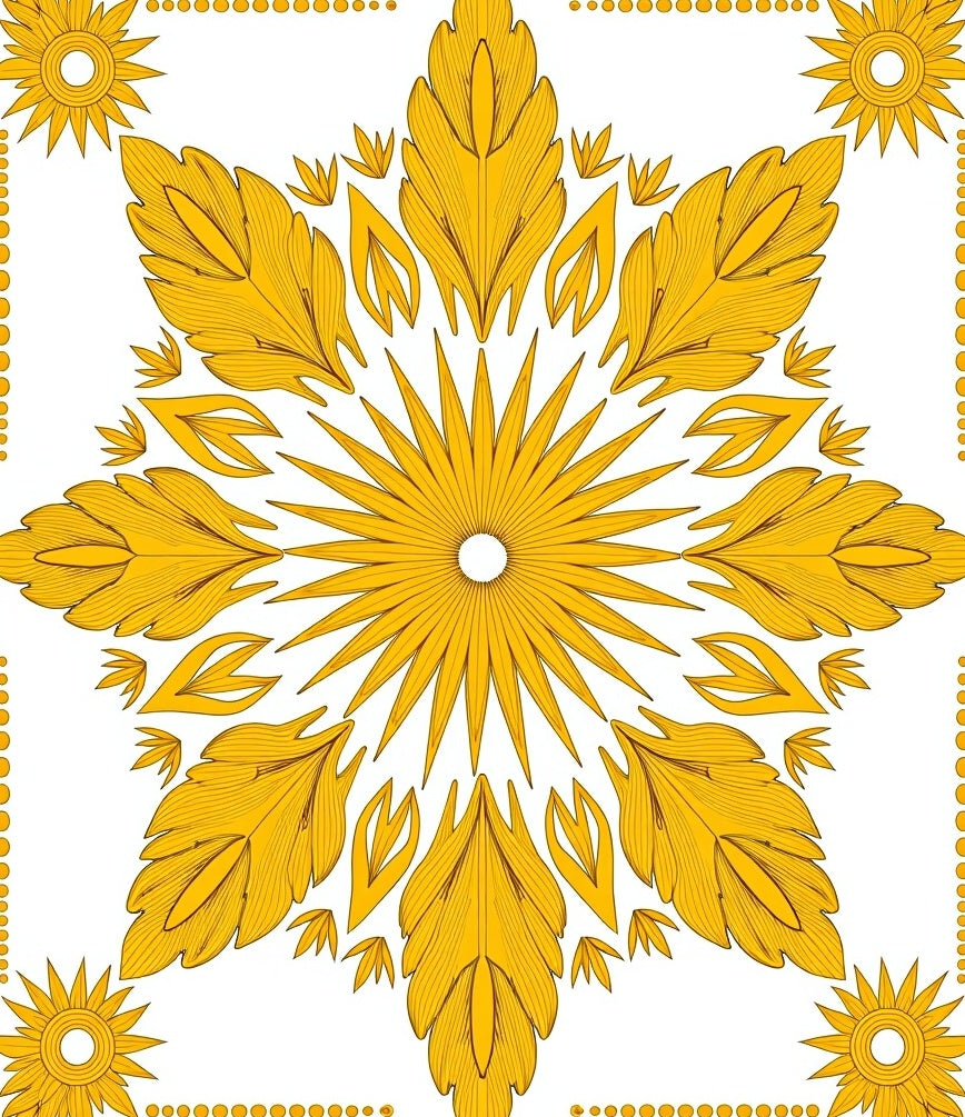 Golden Floral Sunburst Medallion Design Rug