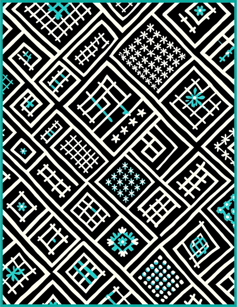 Abstract Block Print Geometric Design Rug