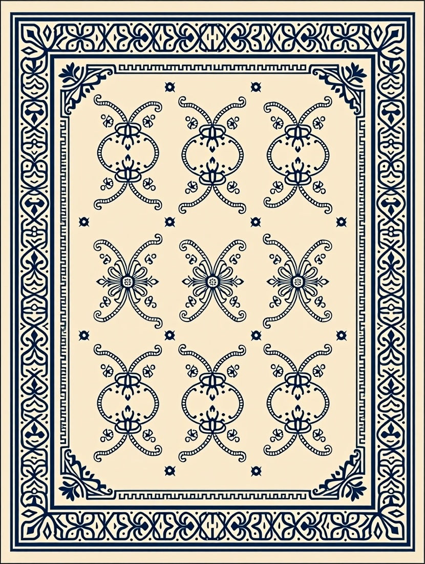 Ornate Floral Symmetry Pattern Design Rug