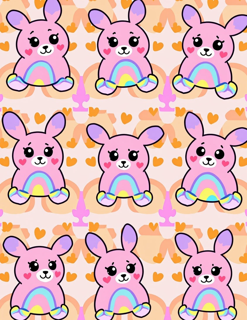 Pink Bunny Rainbow Heart Pattern Rug