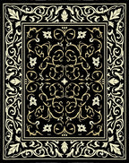 Black Cream Ornate Floral Pattern Rug
