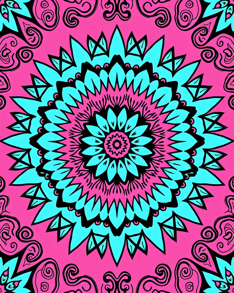 Bold Teal Mandala Floral Pattern Rug