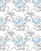 Light Blue Gray Floral Pattern Rug