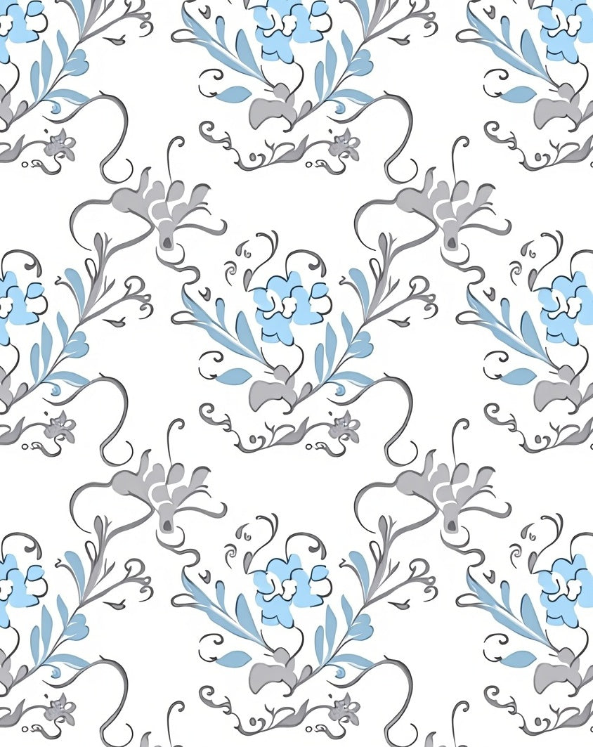 Light Blue Gray Floral Pattern Rug
