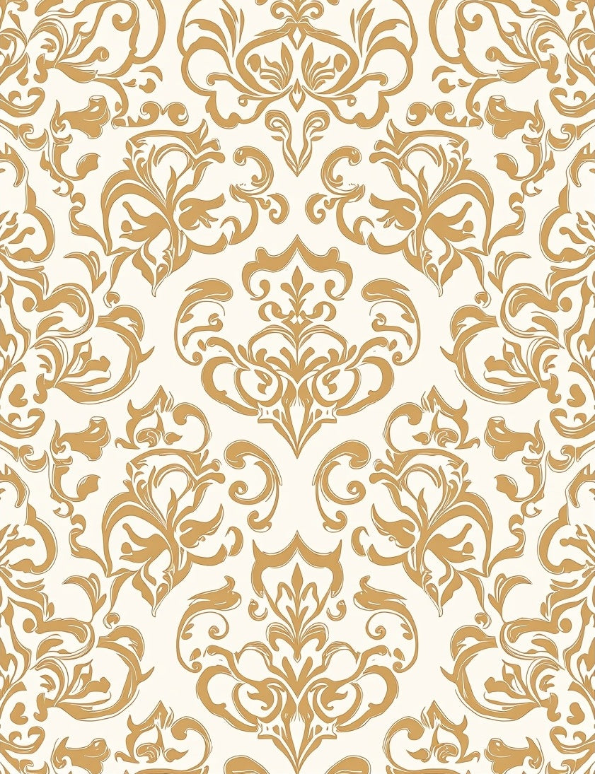 Opulent Gold Cream Damask Pattern Rug