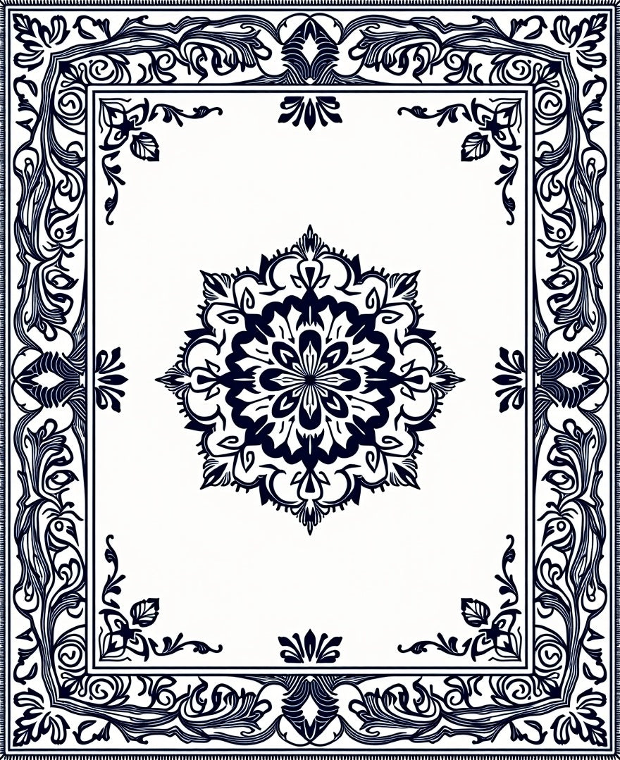 Ornate Floral Mandala Border Pattern Rug
