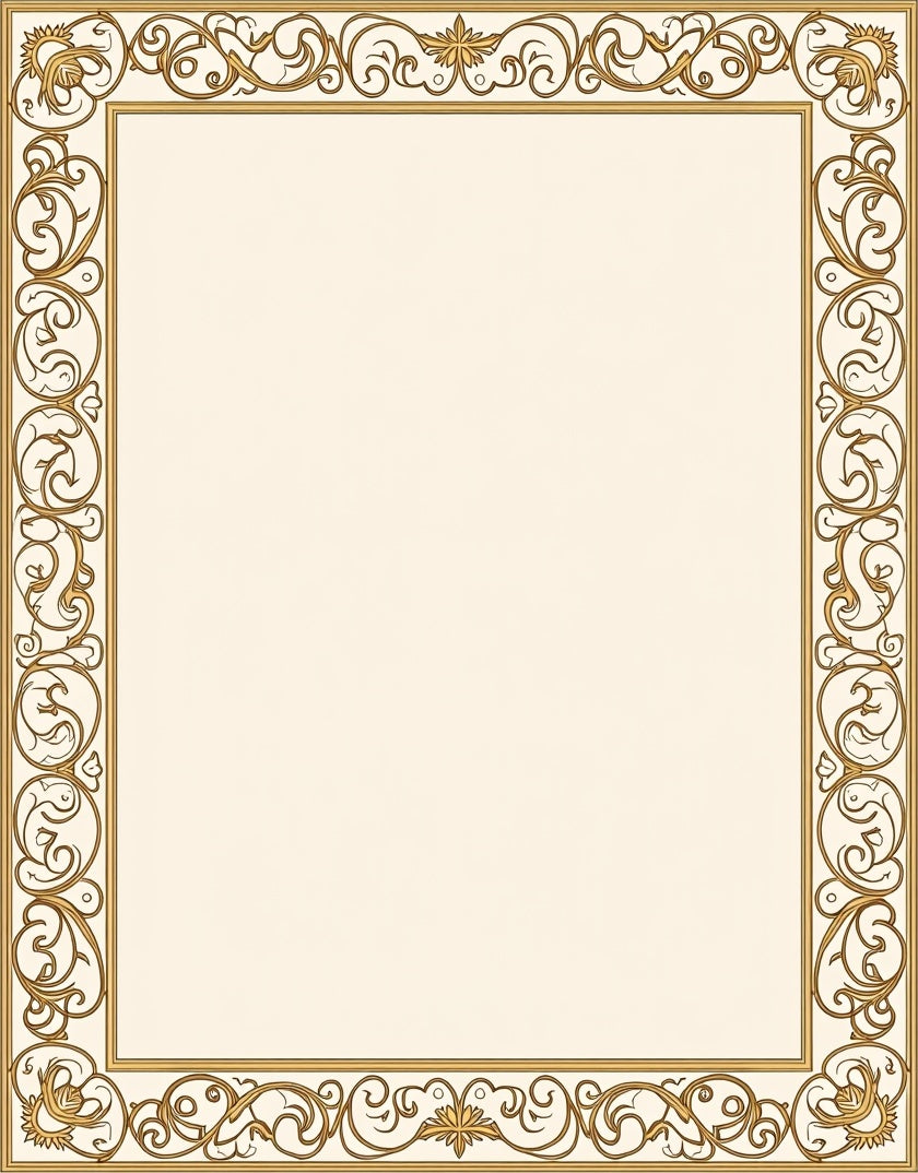 Elegant Gold Floral Scroll Border Rug