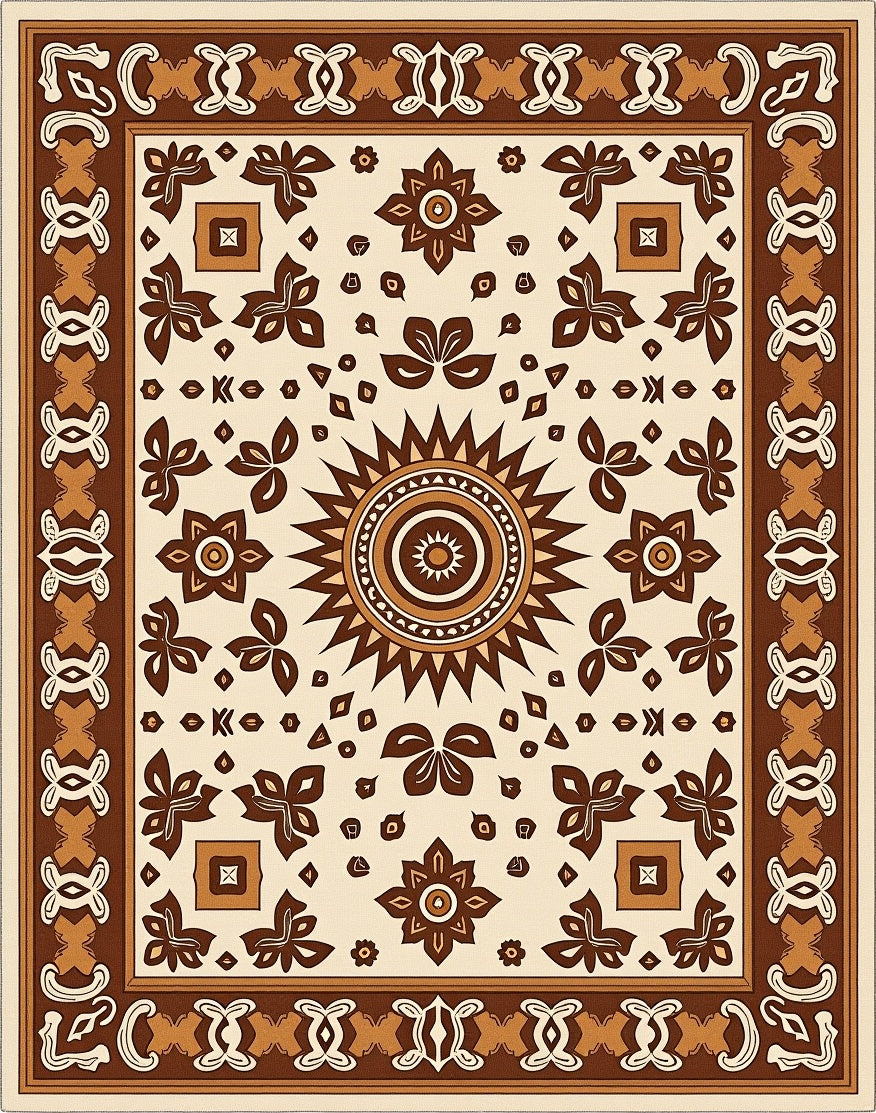 Warm Tones Sunburst Floral Pattern Rug
