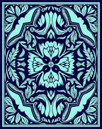 Art Nouveau Teal Leaf Pattern Rug