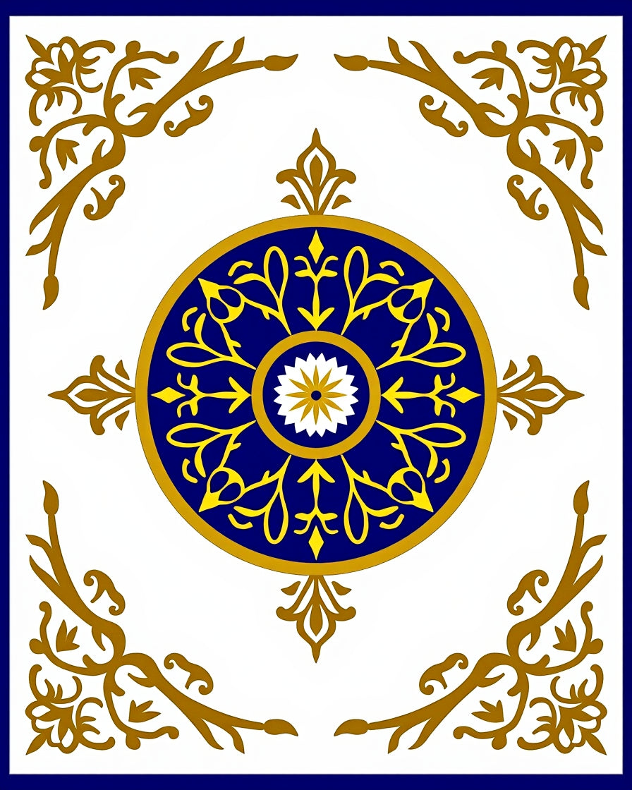 Classic Blue Gold Medallion Scroll Rug
