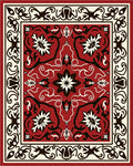 Red Ivory Black Floral Medallion Design Rug