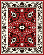 Red Ivory Black Floral Medallion Design Rug