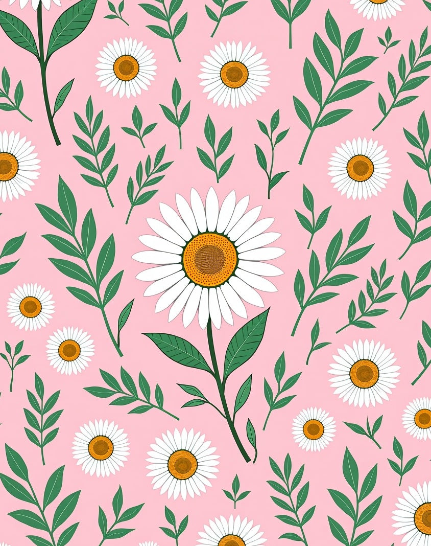 Pink Daisy Pattern With Green Foliage Rug