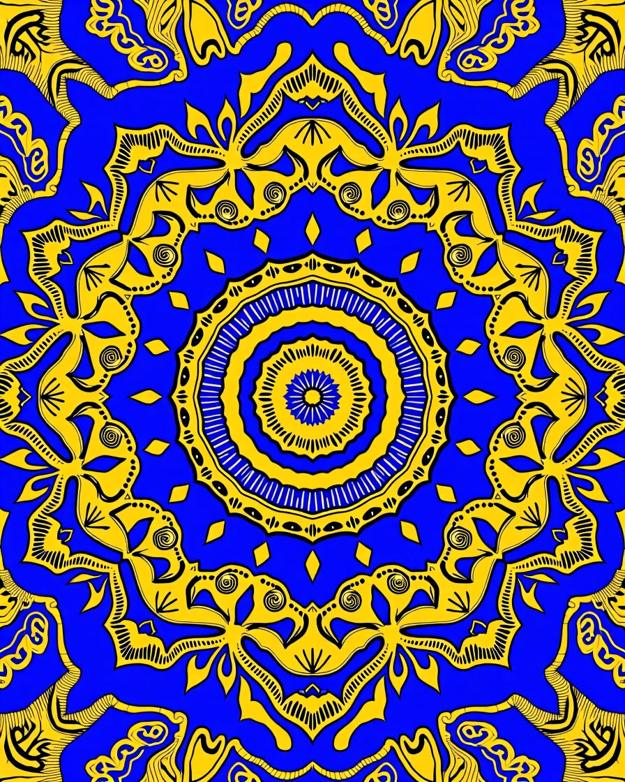 Vibrant Blue Yellow Mandala Pattern Rug