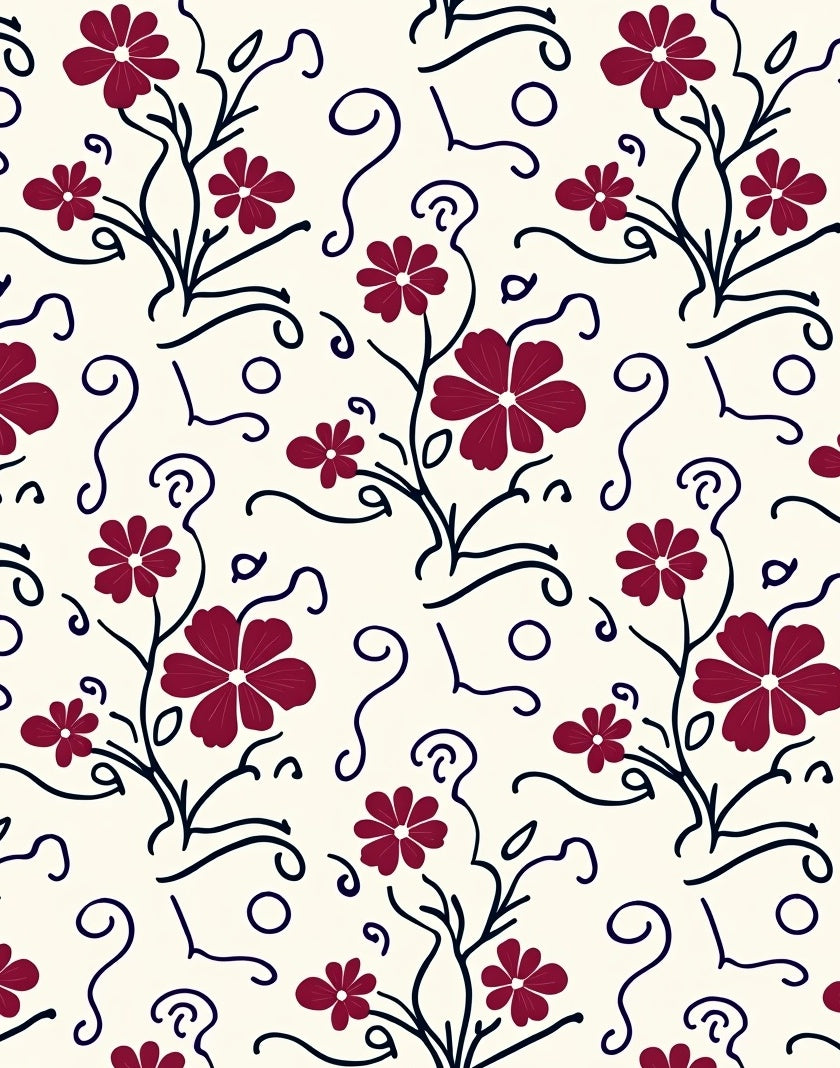 Crimson Vine Scroll Floral Pattern Rug