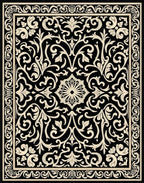 Black Cream Ornate Floral Pattern Rug