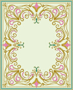Ornate Gold Pink Teal Floral Border Rug