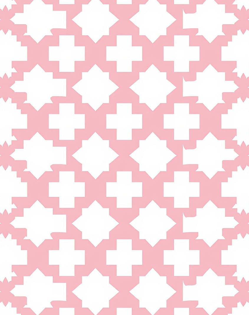Pink White Geometric Diamond Pattern Rug