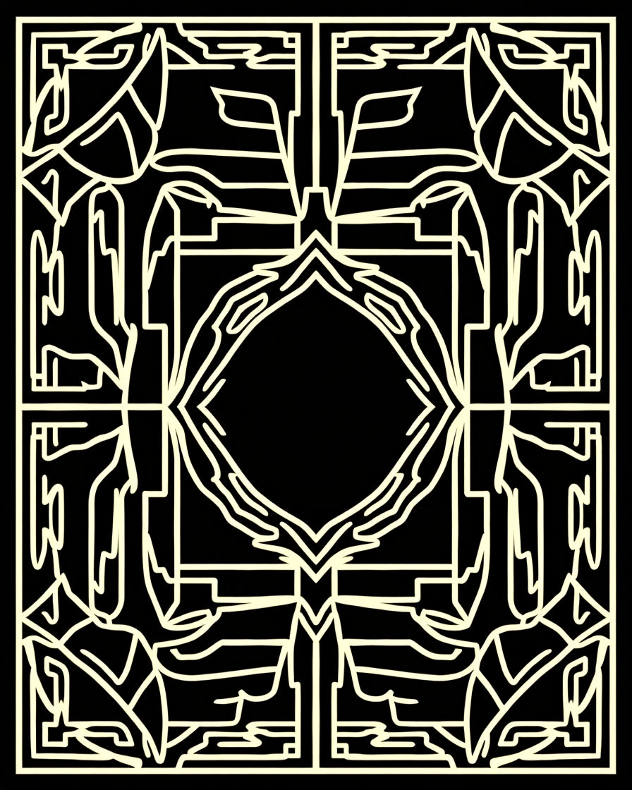 Black and Beige Geometric Outline Pattern Rug