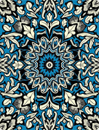 Blue Black Cream Floral Mandala Rug