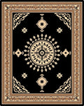 Ornate Black Cream Sunburst Pattern Rug