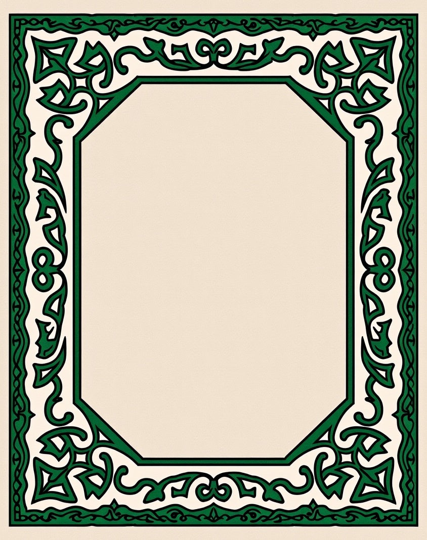 Intricate Green Vine Geometric Border Rug