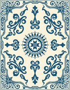 Elegant Blue Floral Compass Design Rug