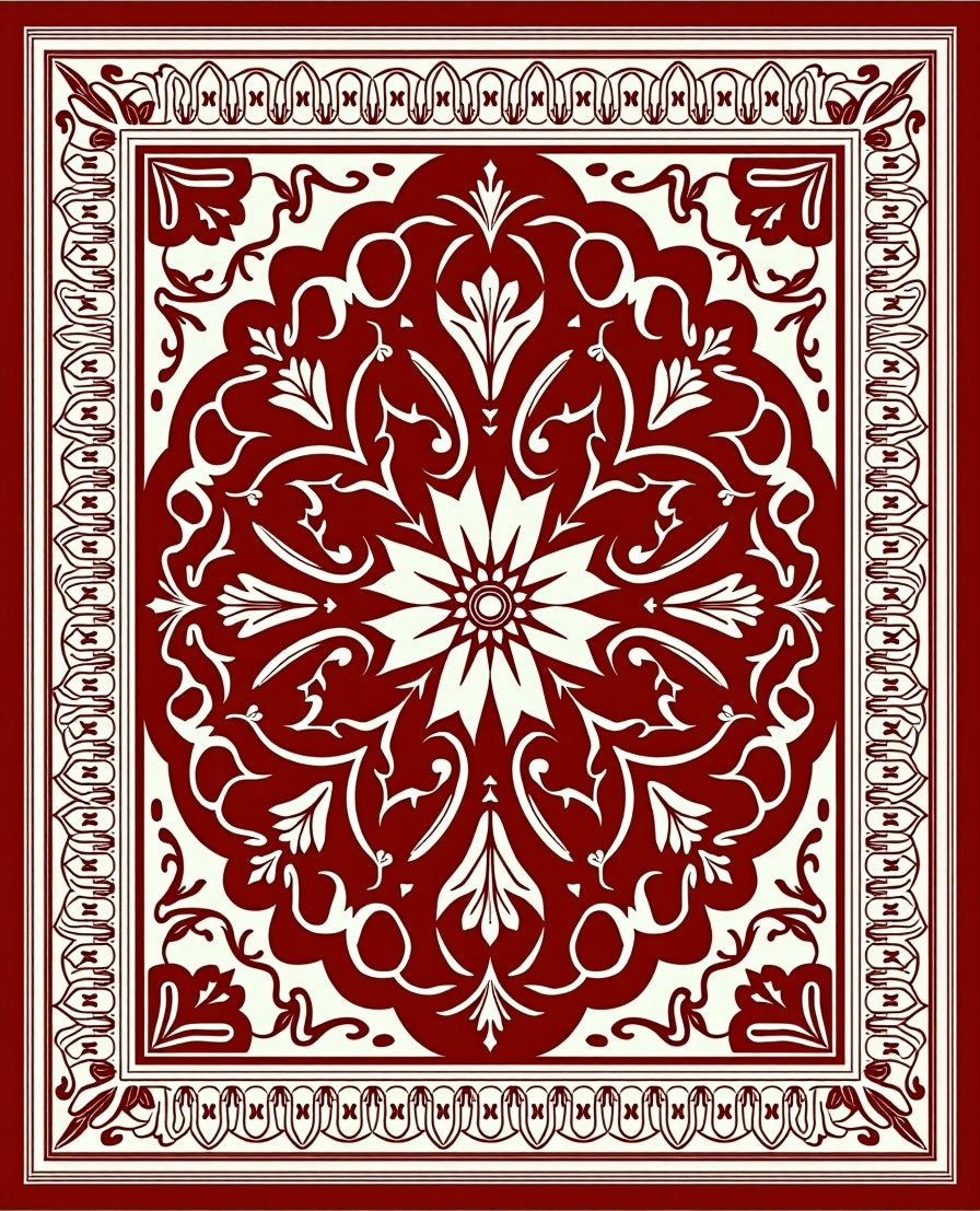 Vintage Floral Medallion Red Cream Rug