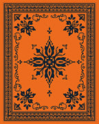 Vibrant Orange and Navy Floral Medallion Rug