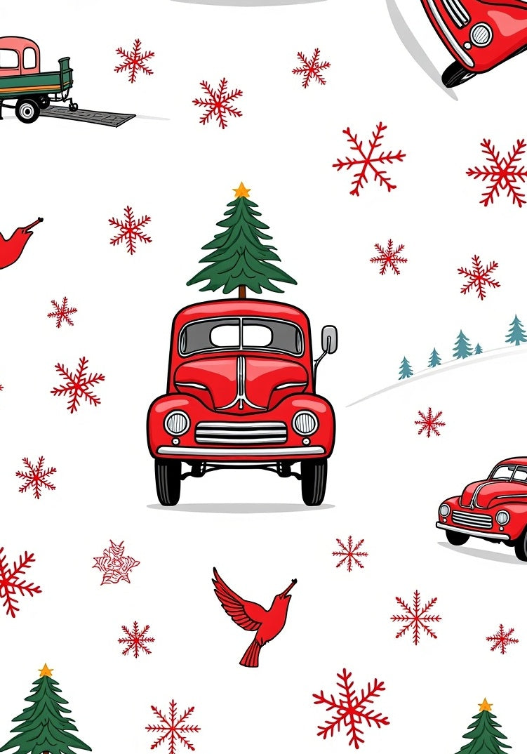 Red Vintage Truck Christmas Snowflakes Rug