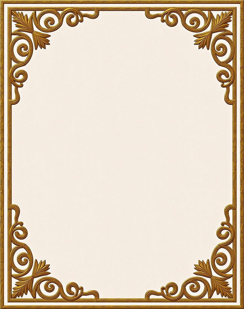 Ornate Golden Scrolling Leaf Border Rug