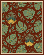 Green Leafy Floral Pattern With Yellow Accents Rug