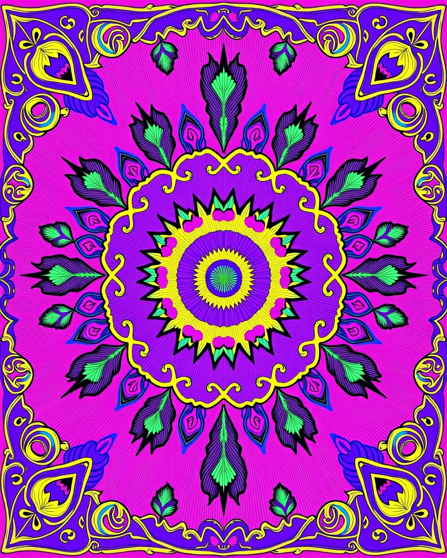 Vibrant Psychedelic Mandala Pattern Rug