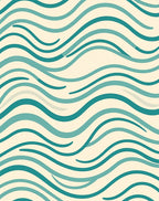 Modern Teal Cream Wave Pattern Rug