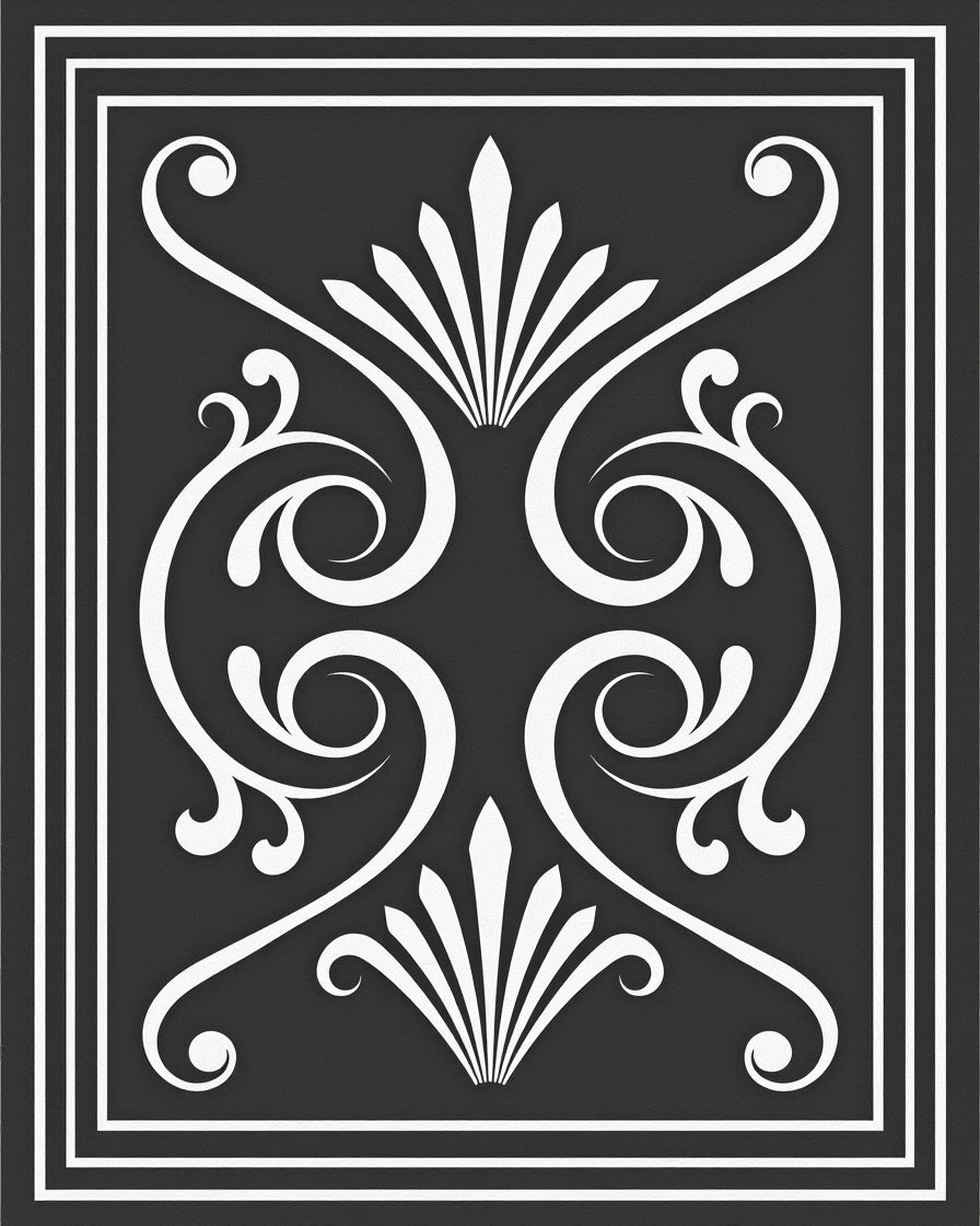Classic Scrollwork and Fan Motif Rug