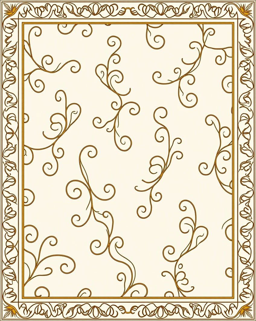 Cream and Gold Vine Pattern Border Rug