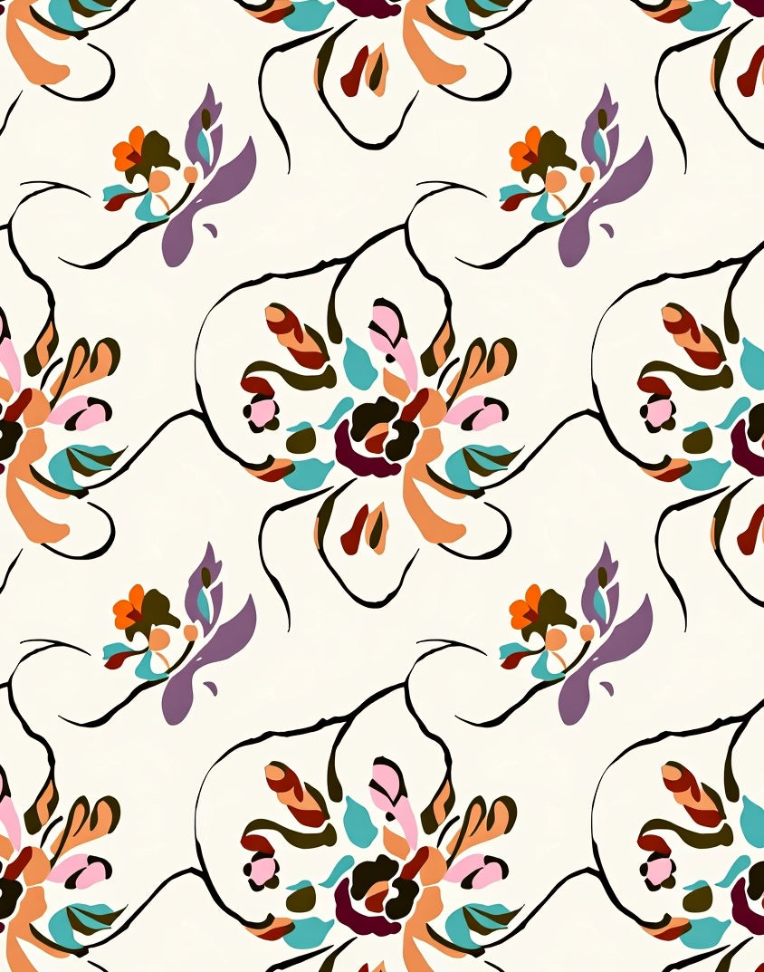 Whimsical Floral Vine Print Rug