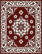 Rich Red Floral Medallion Pattern Rug