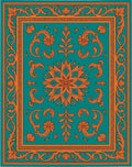 Ornate Teal Orange Floral Pattern Rug