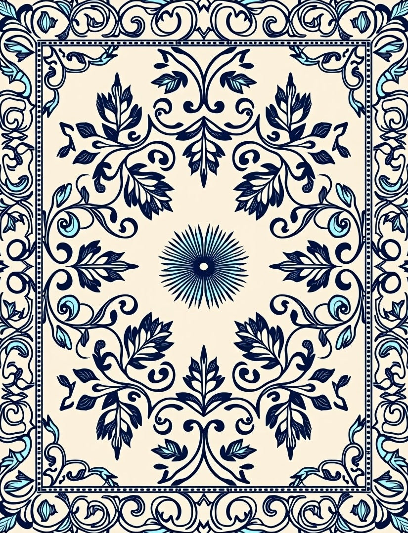 Navy Blue Floral Classic Ornament Rug