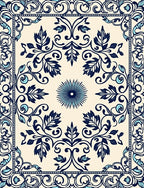 Navy Blue Floral Classic Ornament Rug