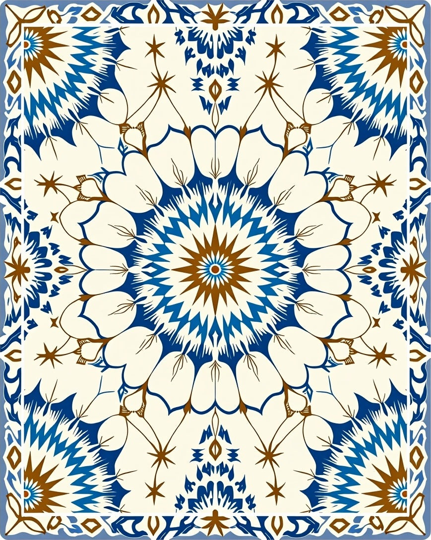 Intricate Blue Brown Radial Starburst Rug