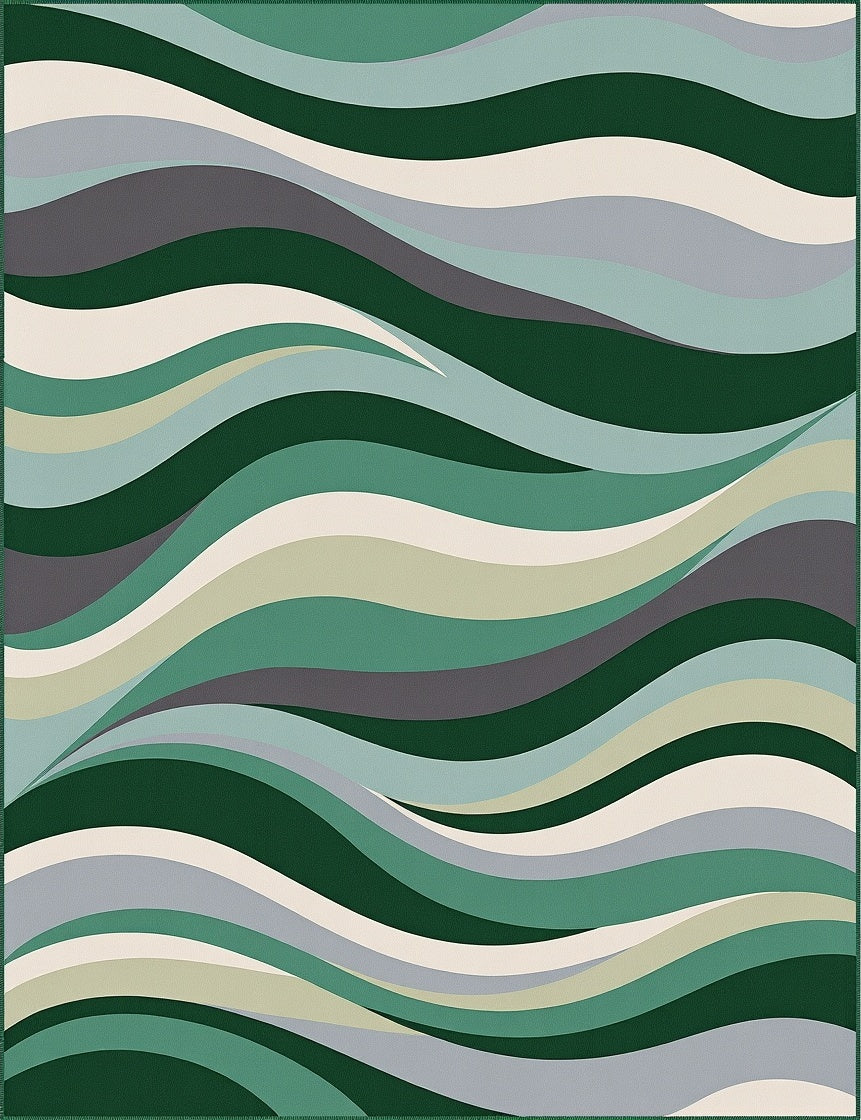 Abstract Green Wave Pattern Design Rug