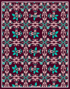 Regal Teal Pink Floral Scroll Rug