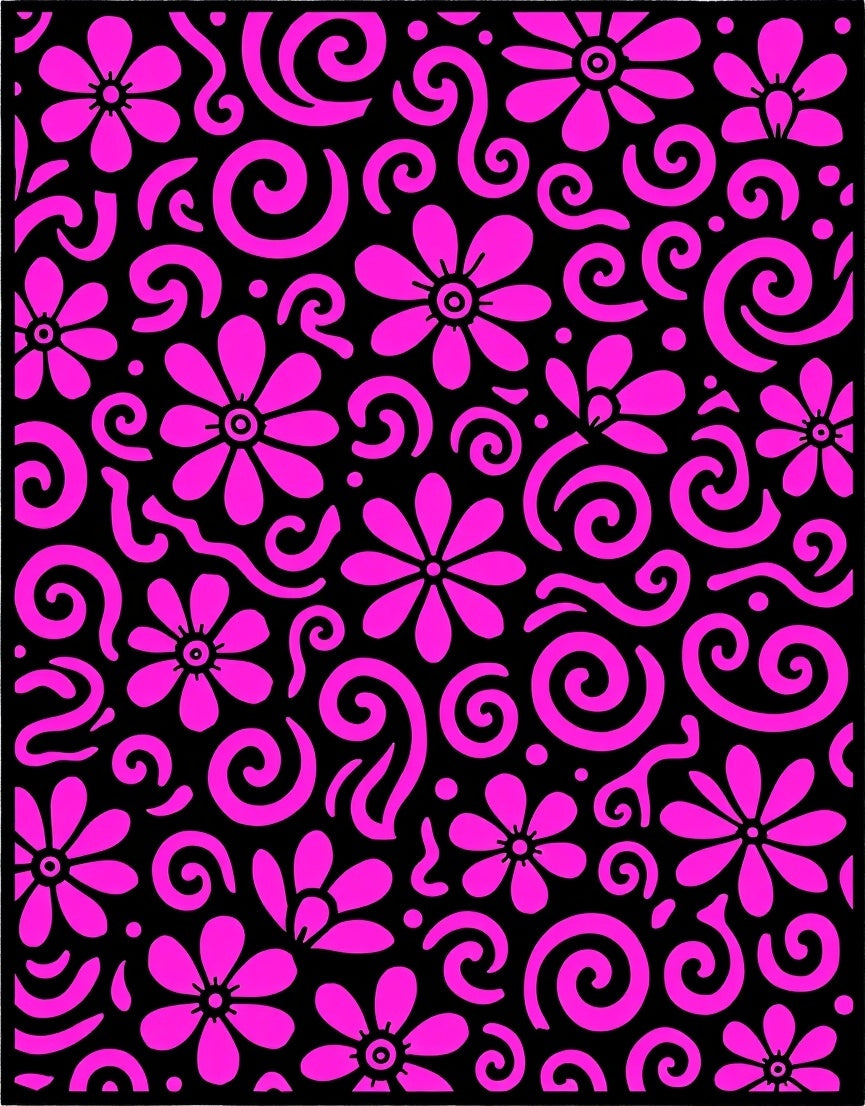 Whimsical Pink Floral Swirl Pattern Rug