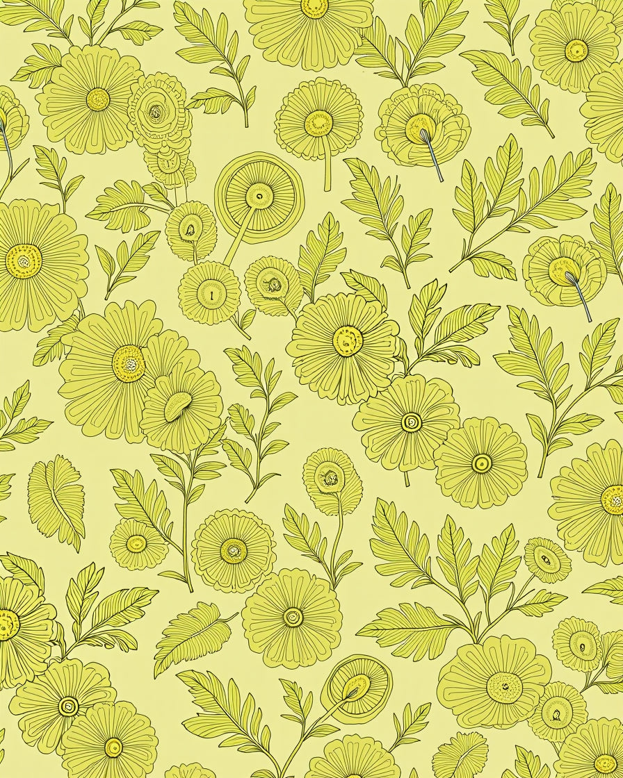 Yellow Floral Botanical Line Art Rug