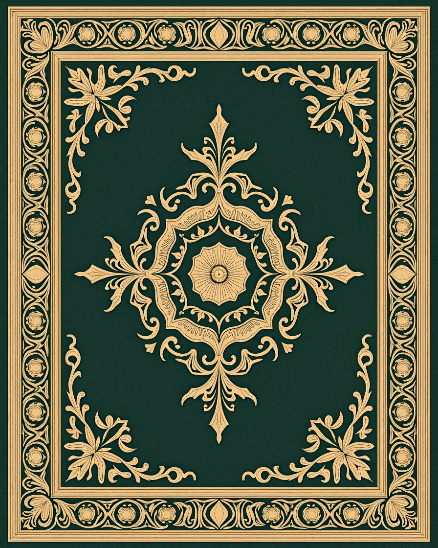 Ornate Floral Medallion Border Design Rug
