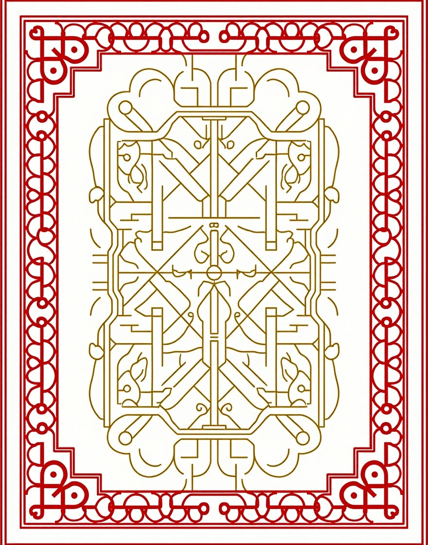 Red Gold Geometric Medallion Pattern Rug