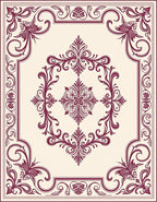 Ornate Maroon Floral Scrollwork Design Rug